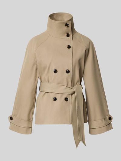 Produktfoto, Trench Jacke mit Bindegürtel Modell 'Munet' von Neo Noir, bawełna, prosty krój, stójka, 2-rzędowa listwa guzikowa, pasek, patki przy mankietach, wpuszczane kieszenie, długość tyłu w rozmiarze 36: 62 cm, szerokość ramion w rozmiarze 36: 50 cm, szerokość klatki piersiowej w rozmiarze 36: 47 cm, długość rękawów w rozmiarze 36: 56 cm