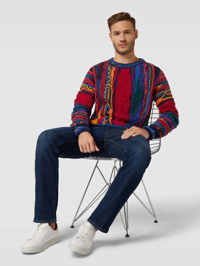 Carlo Colucci Strickpullover mit Strukturmuster Rot 1