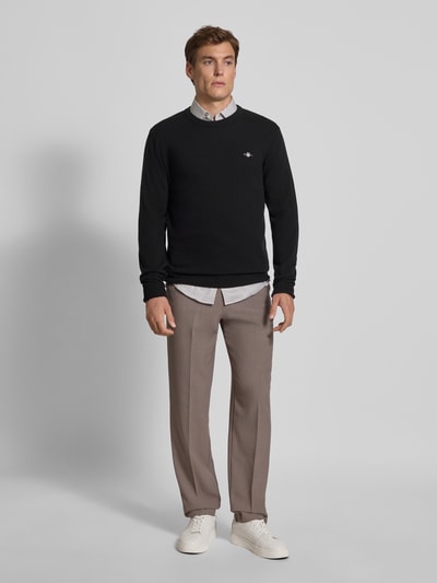 Gant Strickpullover aus reiner Lammwolle mit gerippten Abschlüssen Black 1