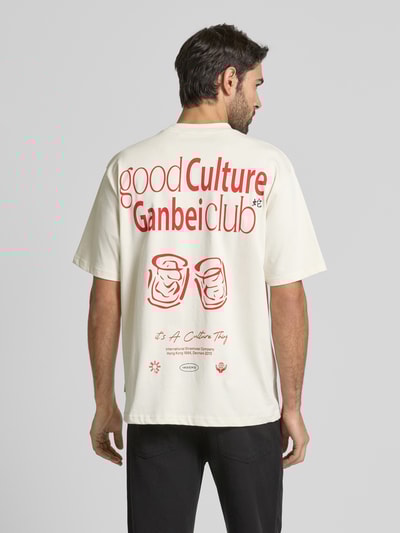 WOODBIRD T-shirt met labelprint, model 'Baine Ganbei' Wit - 5