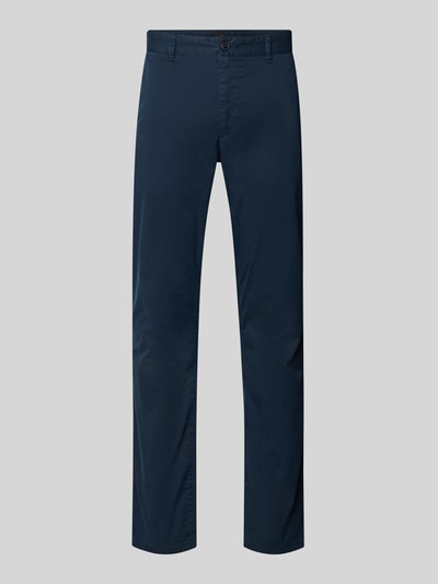 Produktfoto, Slim Fit Chino aus Baumwoll-Mix Modell 'CHINO_SLIM' von BOSS Orange, Optik:Allover-Muster, feines Strukturmuster, Label-Patch, Gürtelschlaufen, Knopf und verdeckter Reißverschluss, seitliche Eingrifftaschen, Gesäßtaschen, aus Baumwoll-Mix, dunkelblaue Farbe, glatte Textur.