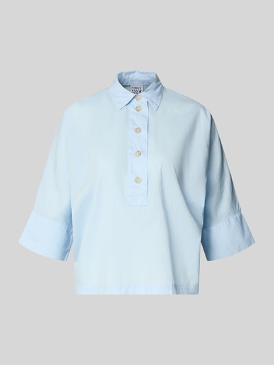 Produktfoto, Boxy Fit Bluse mit 3/4-Arm von Emily Van den Bergh aus Reine Baumwolle, Hemdblusenkragen, Knopfleiste, hellblau