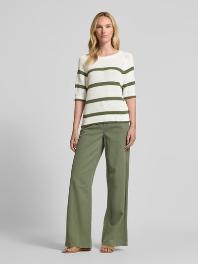 Oui Strickpullover mit gerippten Abschlüssen Khaki 1