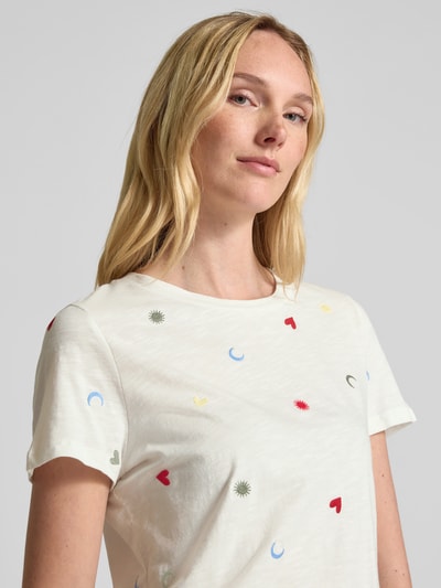 ICHI T-shirt z prążkowanym, okrągłym dekoltem model ‘OLYA’ Złamany biały 3