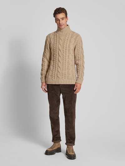 Profuomo Rollkragenpullover mit Zopfmuster Beige 1