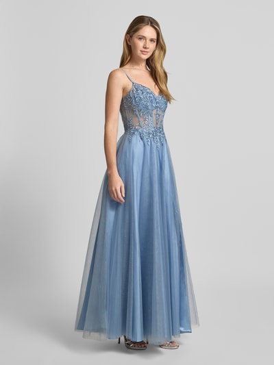 LUXUAR FASHION Abendkleid mit Stitchings und Ziersteinbesatz Rauchblau 1