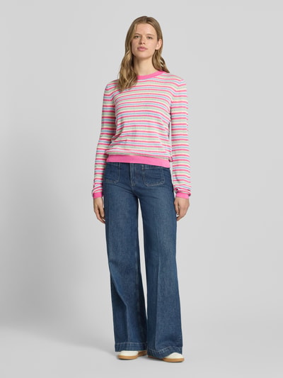 PIECES Regular Fit Strickpullover aus reiner Baumwolle Modell 'DIANA' Pink 1