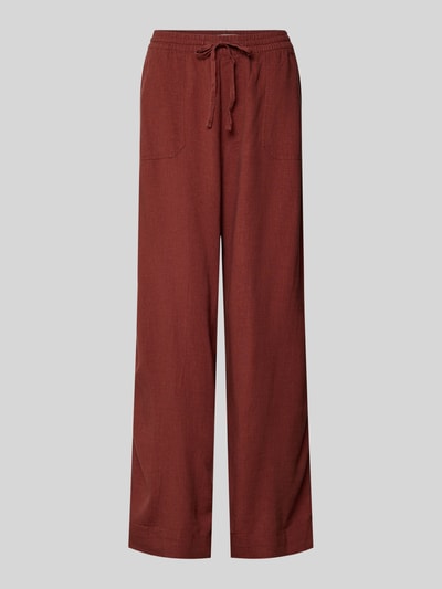 Produktfoto, Hose aus Viskose-Leinen-Mix Modell 'LACEY' von Mustang, szerokość w rozmiarze 36: 40 cm, długość nogawki 76 cm, kolor ceglasty, tkanina z fakturą, fason wide leg, elastyczny pas z troczkiem