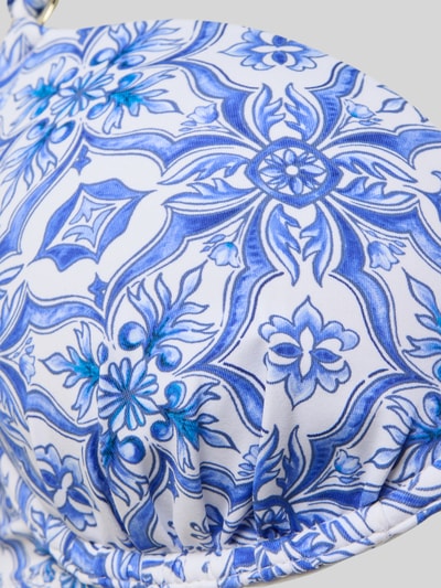 Produktfoto, Bikini-Oberteil im Allover-Look Modell 'MURI BEACH' von JOOP! Collection, weiß-blaues Muster, Material-Mix mit Stretch-Anteil, strukturierte Oberfläche