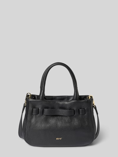 Productfoto, Handtasche aus Leder Modell 'JILL' van Abro, zwart leer, goudkleurige details, label-detail, hoofdvak met magneetsluiting, draaghengsel en schouderriem, afmetingen 24x18x11 cm, schouderriem 125 cm.