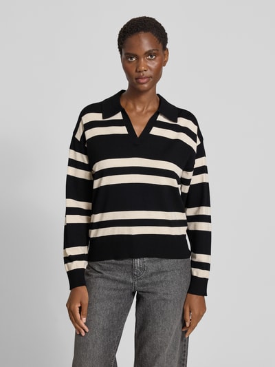 FREE/QUENT Gebreide pullover met platte kraag, model 'FLOW' Zwart - 4