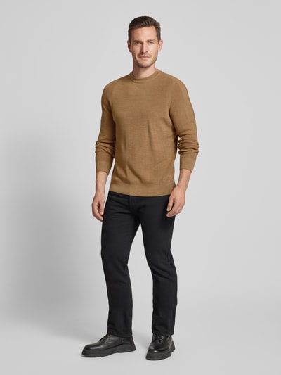 Brax Gebreide pullover met labeldetail, model 'ROY' Camel - 1