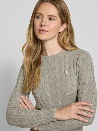 Polo Ralph Lauren Strickpullover mit Zopfmuster Modell 'JULIANNA' Hellgrau 3