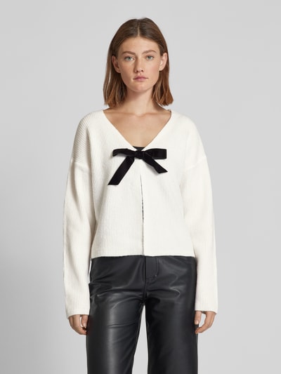 Pieces Regular Fit Strickjacke mit Wollanteil und Schleife Modell 'ALICE' Offwhite 4