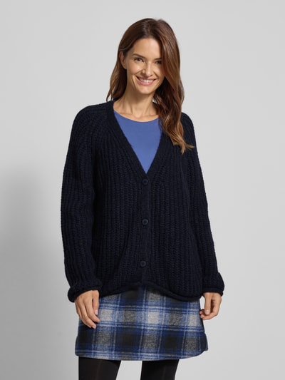 Smith and Soul Oversized gebreid cardigan met V-hals, model 'HAIRY' Marineblauw - 4