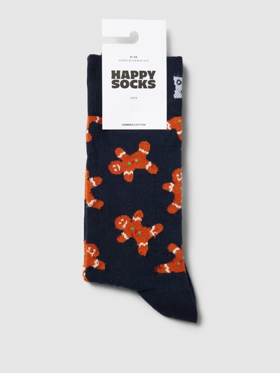 Happy Socks Sokken met all-over motief, model 'Gingerbread' Donkerblauw - 3