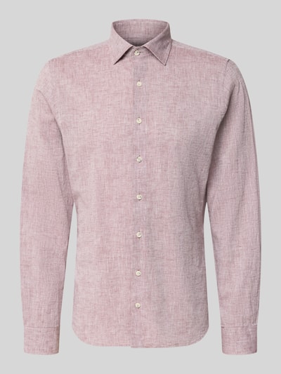 Produktfoto, Slim Fit Freizeithemd mit Leinen-Anteil von Roy Robson für Herren, in Rosa, Baumwoll-Leinen-Mix, Kent-Kragen, durchgehende Knopfleiste, langärmelig, strukturierte Oberfläche, Größe M: Rückenlänge 75 cm, Schulterbreite 45 cm, Ärmellänge 68 cm.