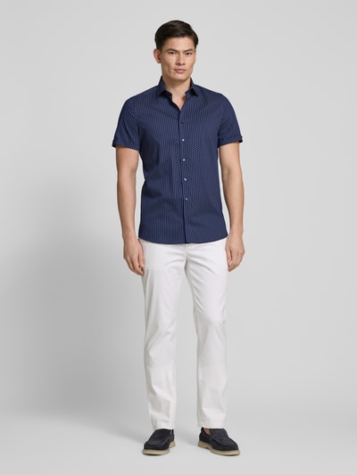 OLYMP Level Five Slim Fit Businesshemd mit Allover-Muster Modell 'NEW YORK' Marine 1