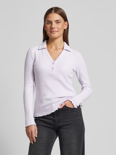 Tom Tailor Geripptes Langarmshirt mit V-Ausschnitt Flieder 4