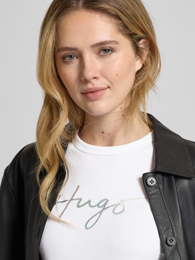 HUGO T-Shirt mit Label-Print Modell 'Damacia' Weiss 3