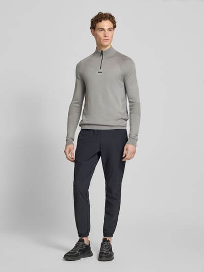 BOSS Green Regular Fit Troyer mit Schurwoll-Anteil Modell 'TOUR SEAMLESS QZ' Hellgrau 1