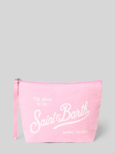 Produktfoto, Kosmetiktasche aus Leinen mit Statement-Print Modell 'ALINE' von MC2 Saint Barth in Rosa mit Hauptfach und Reißverschluss, Label- und Statement-Print