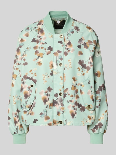 Produktfoto, Blouson im Allover-Look mit Stehkragen von Marc Cain in Mintgrün mit Blumenmuster, glatte Textur, sichtbare Knopfleiste, Pattentaschen, Regular Fit, Damen Blouson