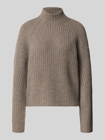 Produktfoto, Strickpullover aus Kaschmir-Baumwoll-Mix Modell 'LONA' von 0039 Italy, beige-meliert, gerippte Textur, Stehkragen, Regular Fit