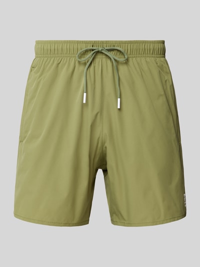 BOSS Relaxed Fit Badeshorts mit Label-Print Modell 'Iconic' Khaki 1