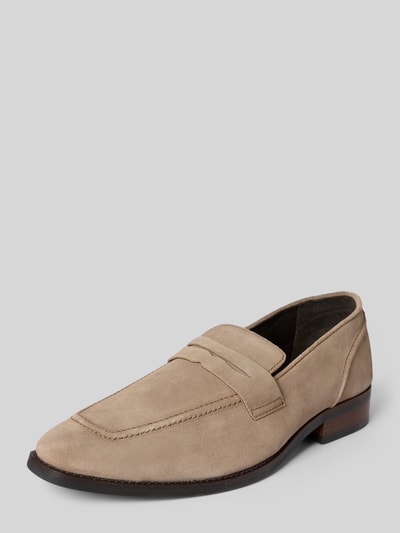 Produktfoto, Loafers aus Leder Modell 'Gerry' von PS Poelman in Beige mit glatter Sohle, Schlupfform, Absatzhöhe 3 cm, Echtleder, Schafthöhe 7 cm, Schaftweite 12 cm