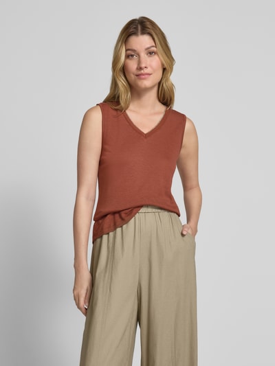 Soyaconcept Linnen top met V-hals, model 'EMEL' Roestrood - 4