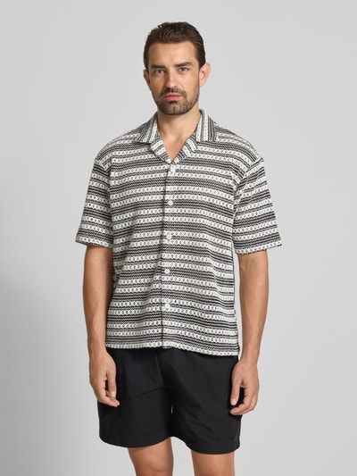 JAKE*S STUDIO MEN Relaxed Fit Kurzarmhemd mit Bio-Baumwoll-Anteil in Crochet-Optik Black 4