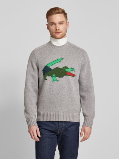 Lacoste Sweter z dzianiny z prążkowanymi wykończeniami Średnioszary 4