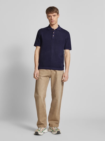 Only & Sons Regular fit poloshirt met broderie anglaise, model 'MOON' Marineblauw - 1