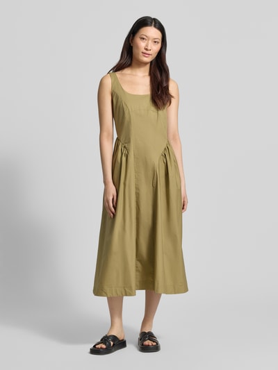 Marella Midikleid mit tiefem Rundhalsausschnitt Modell 'MLLENFASI' Khaki 4