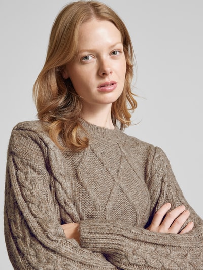 Vila Gebreide pullover met kabelpatroon, model 'TOYA' Taupe - 3