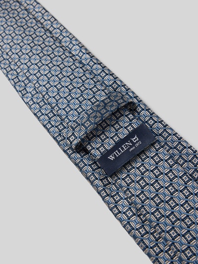 Productfoto, Krawatte aus Seide im Allover-Look (8 cm) van Willen, blauw patroon, fijne structuur, labeldetail goed zichtbaar.