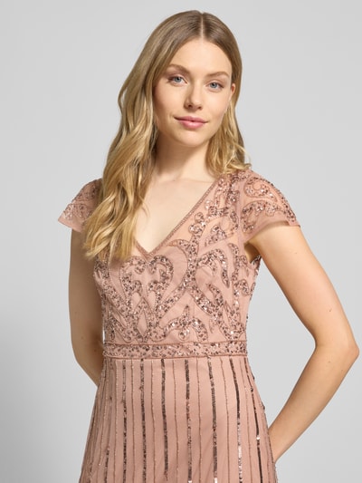 Adrianna Papell Abendkleid mit V-Ausschnitt und Pailletten Altrosa 3