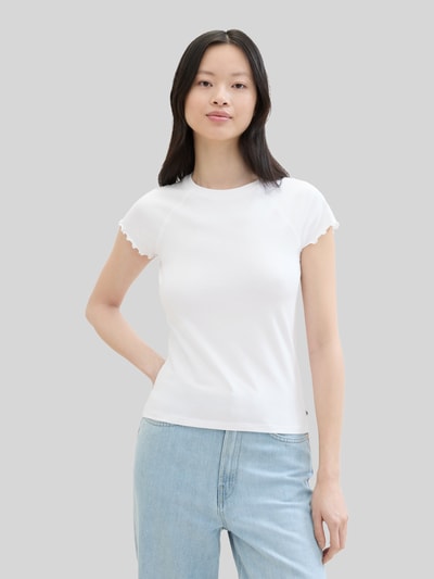 Tom Tailor Denim Slim Fit T-Shirt aus Rippstrick Weiss 4