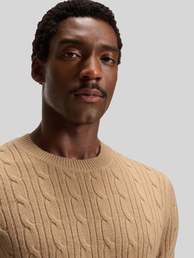 BOSS Regular Fit Strickpullover aus Schurwoll-Kaschmir-Mix Modell 'HETICO' Beige 3