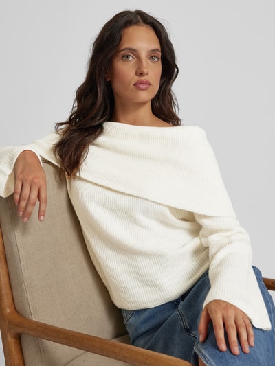 Vero Moda Regular fit gebreide pullover met off shoulder-mouwen en brede omslag, model 'ERA' Ecru - 3