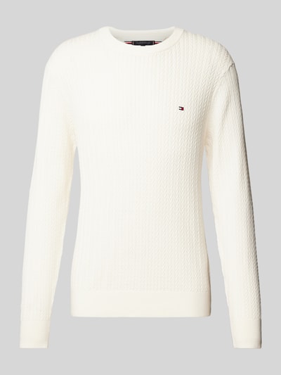 Tommy Hilfiger Sweter o kroju slim fit z dzianiny o fakturze jodełki Écru 2