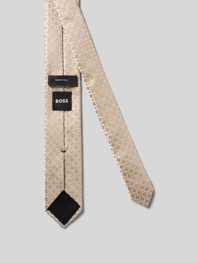 Produktfoto, Seiden-Mix Krawatte von BOSS in Beige mit Allover-Print, unifarbene Optik, feine Struktur, glatte Textur, Herren Accessoire.