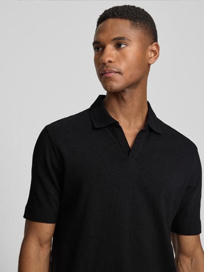 Marc O'Polo regular fit poloshirt van mix van katoen en linnen Zwart - 3
