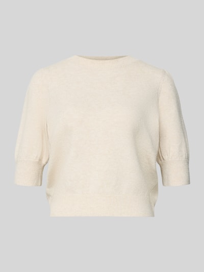 Produktfoto, cremefarbener Regular Fit Strickpullover mit Crew Neck Modell 'DOFFY' von Vero Moda, unifarbene Strickoptik, gerippte Abschlüsse.