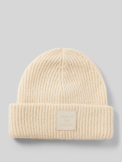 Pieces Beanie mit Umschlag und Patch Modell 'PYRON' Sand 1