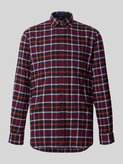 Produktfoto, Slim Fit Freizeithemd aus Flanell mit Button-Down-Kragen von Christian Berg Men in Tartan-Karo, reine Baumwolle, zwei Brusttaschen