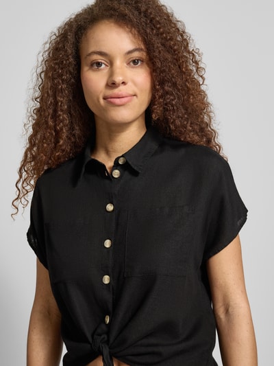PIECES regular fit overhemdblouse van mix van viscose en linnen model 'PIA' Zwart - 3