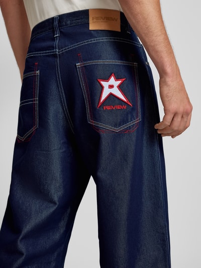 REVIEW Super baggy jeans van glanzend materiaal met geborduurd logo Donkerblauw - 3