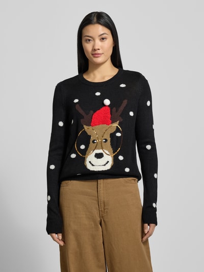 Vero Moda Regular fit kersttrui met paillettenmotief, model 'TINSEL' Zwart - 4